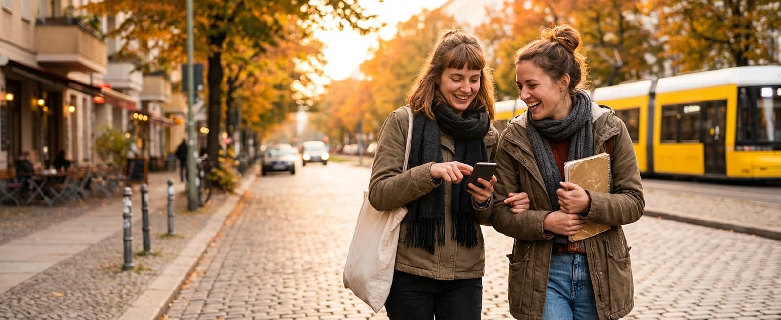 Refer a friend at Sprachinstitut Berlin – Two friends on a Berlin street